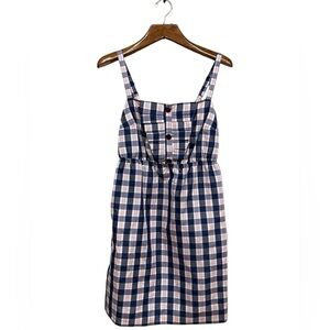 ANTHROPOLOGIE Maeve Plaid Navy Blue Mini Dress Sleeveless Pleated Women's M